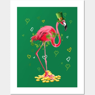 Clover Flamingo & Hearts St. Patricks Day Irish Proud Girls Posters and Art